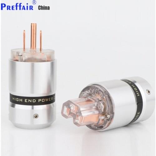 Preffair Hi End Audio P080TE Pure Copper US AC Power Plug HIFI Audio Grade Copper US plug & IEC DIY Power Cord Cable