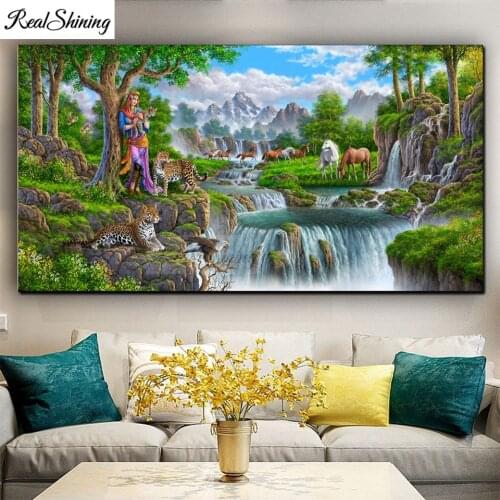 Egyptian beauty mountain landscape large diamond painting 5d diy square round drill mosaic sale Waterfall leopard horse F674