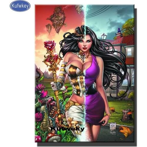 Kufwkey diamond painting Woman,diamond mosaic fairy tales wonderland comic Girl diamond embroidery,Full square round N186