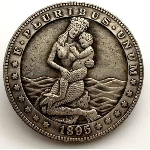 1895 American Wandering Coin Mermaid Mother and Child Commemorative Collectible Coin Gift Lucky Challenge Coin