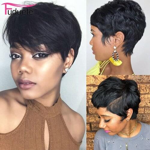 Short Bob Wig Natural Pixie Cut Wig Human Hair Full Machine Made Wig Brazilian Hair Wigs For Women Glueless Remy Hair Fuduete