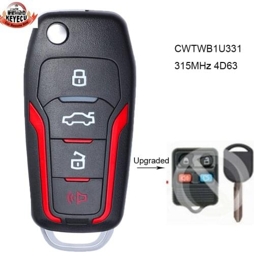 KEYECU 315MHz 4D63 80Bit Chip Upgraded Red Flip Remote Key 4 Button for Ford Focus F150 F250 Fusion FCC: CWTWB1U331