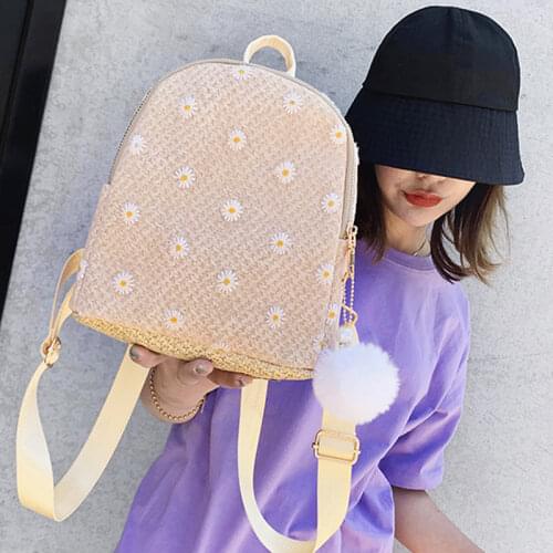 Summer Women Backpacks Teenages Girls Straw Rucksack Female Rattan Bag Pack Daisy Pattern Backpack New Fashion Small School Bags