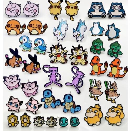 Takara Tomy Pokemon Alloy Fashion Earrings Cute Anime Peripheral Pikachu Little Fire Dragon Cosplay Earrings Gifts for Girls