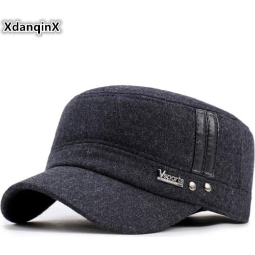 XdanqinX Middle Aged Mens Hat Wool Warm Army Military Hats With Ears New Winter Adjustable Size Earmuffs Caps For Men Dads Cap