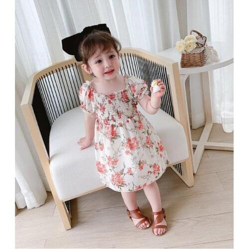 2021 New Sumer Girls Skirt Flower Crinkle Princess Dress