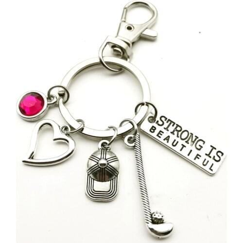 New 9 Color Jewelry STRONG IS BEAUTIFUL Golf Key Chain Club Hat Cute Key Chain Club Key Ring Men and Women Jewelry Gift