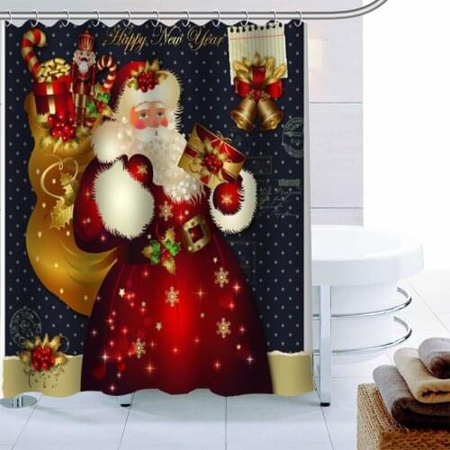 New Arrival Santa Claus Shower Curtain 12 Hook Polyester Fabric 3D Printing Bathroom Curtain Waterproof Bath Curtain Decor
