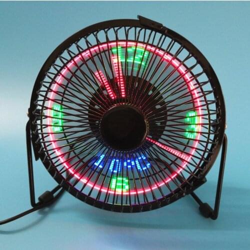 New 4 inch iron art USB small fan with temperature clock portable led light-emitting mini time fan desk fan