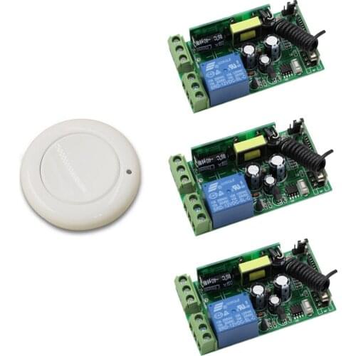 New AC 85V 110V 120V 220V 250V 1CH Wireless Remote Control Switch System 3pcs Receivers & Wall Panel Sticky Remote Controller