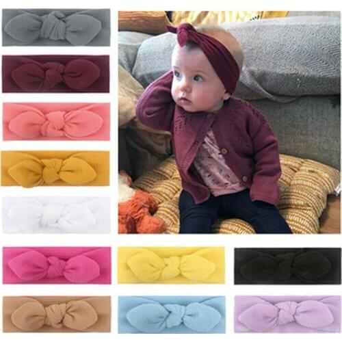 Citgeett Solid Baby Girls Toddler Turban Solid Headband Hair Band Bow Accessories Headwear