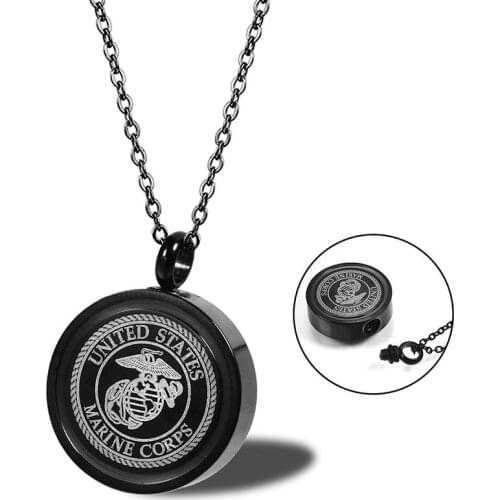 RIR United States Black USMC ARMY NAVY AIR FORCE Stainless Steel Memorial Urn Necklace Cremation Ashes Jewelry For Men