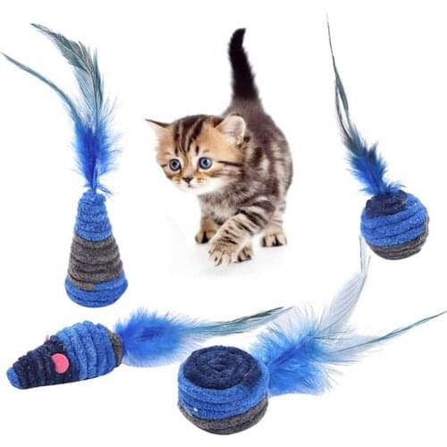 Pet Cat Kitten Plush Cute Mouse Rat Doll Feather Ball Bite-resistant Chew Toy مستلزمات قطط