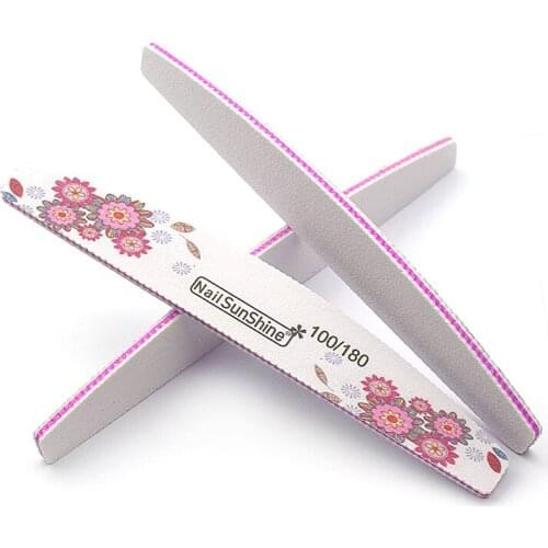 6pcs Nail File 100/180 Grit Strong Sanpaper Half Moon Sanding Board Block Files Manicure Nail Tools Washable Salon Emery Board