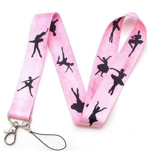 Pink Ballerina Silhouette Lanyards Keychain Fashion Cartoon Printed Ribbon Hanging Rope Mobile Phone Neck Straps Women Trinkets