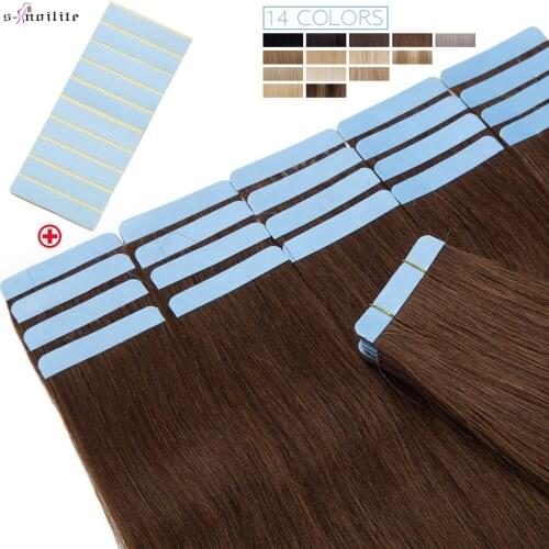 S-noilite Tape In Natural Hair Extensions Straight Human Hair Seamless Invisible Double Sides Glue In Hair Extension 12-24Inches