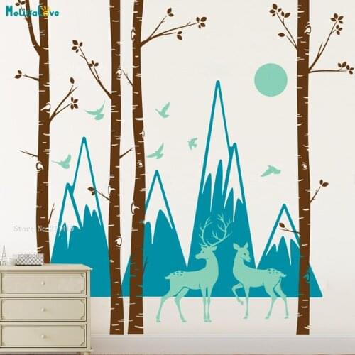 Woodland Mountain Wall Sticker Animals Art Home Decoration Pack Custom Nursery Art Murals Removable Decal for Kids Baby MB056