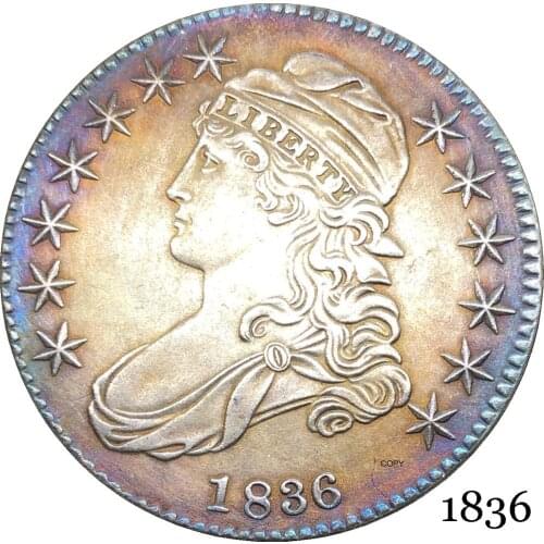 United States Of America Liberty Eagle 1836 50 Cents ½ Dollar Capped Bust Half Dollar Cupronickel Silver Plated Copy Coin