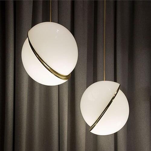 Nordic Modern Pendant Lights For Dining Bedroom bar Home Decor Hotel Golden LED Moon Hanging Lamp Fixture White Ball Lampeshade