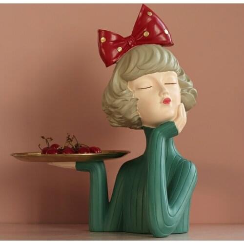 Art Nouveau Girl statue Portrait Home organization and storage Desktop Modern Home decoration accessories for Living Room