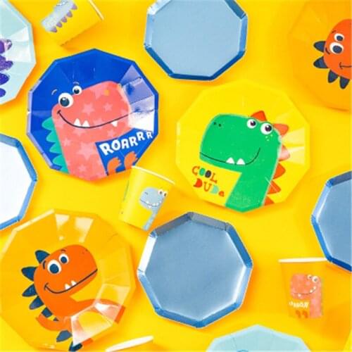 Dinosaur Theme Cup/ Plate/Tablecloth/Hat/Flag/Napkin/Tableware Sets for Children Happy Birthday Theme Party Decoration Supplies