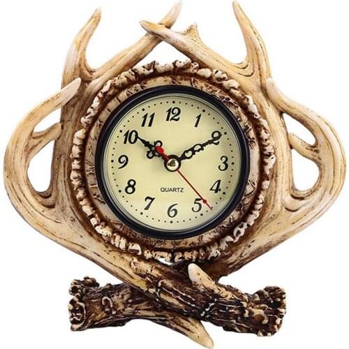 Table Decoration Antlers Desk Clock Vintage Mantel Clock Non Ticking Quartz Clock Decoration for Home Living Room