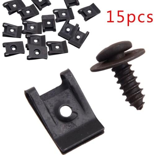 Universal 15Set Spring Metal U-Type Clip With Screw Car Bumper Wheel Eyebrow Fender Trim Panel Fasteners Screw Rivet