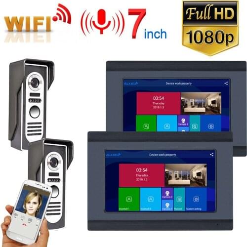 Mountainone Wired Wireless Two to Two Video Door Phone Intercoms 7" TFT LCD 1080P Camera Rainproof Support Remote APP Unlock