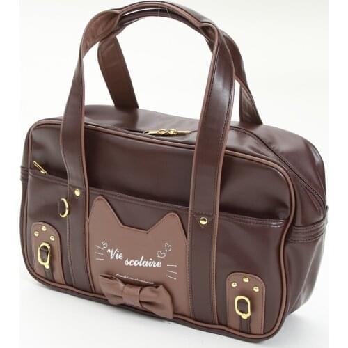 25x44x10cm Vintage Japanese Cosplay JK Uniform Handbag Totes Harajuku Kawaii Kitty Shoulder Bag PU Brown School Book Bag