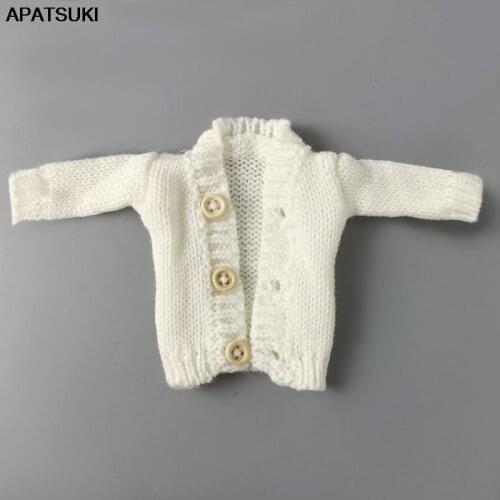 White Knitted Coat For Barbie Doll Clothes Woven Outfits Winter Warm Sweater Tops 1/6 BJD Doll Accessories Baby Kid DIY Toy