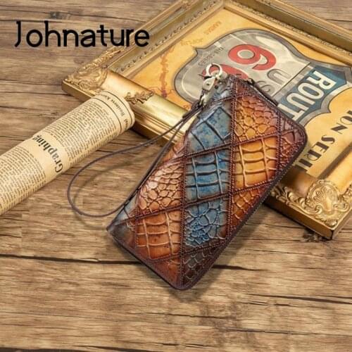 Johnature 2020 New Women Wallets Crocodile Pattern Genuine Leather Retro Phone Purse Multi-card Position Large Clutch Wallet