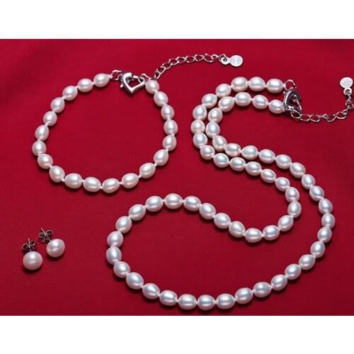 NYMPH Fine Pearl Jewelry Sets For Women Natural Pearl Necklace Bracelet Earrings 6-7mm Party For WomenT404