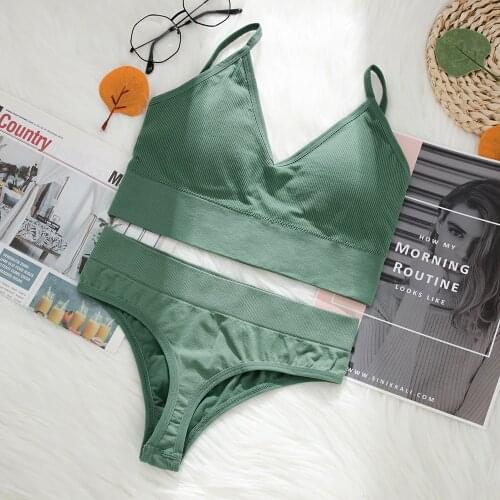 SALSPOR Women Underwear Set Sexy G-String Bra Set Wireless Sport Top Lingerie Comfortable Solid Bra Suit