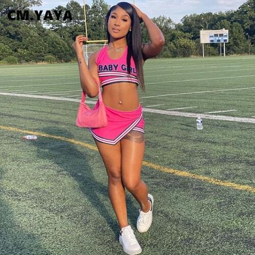 CM.YAYA Letter Print Tank Crop Top Mini Culottes 2 Piece Set for Women Summer Sheath Elastic Two Piece Sportswear Female Outfits