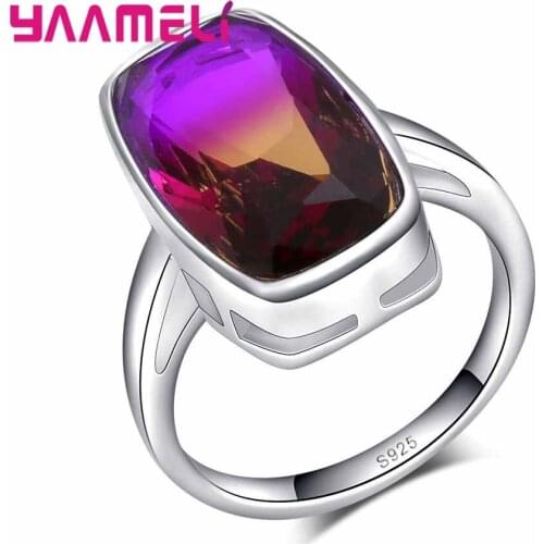 Fine Jewelry 925 Sterling Silver Rings Purple Color CZ Cubic Zircon Crystal Wedding Accessory for Women Hot Design