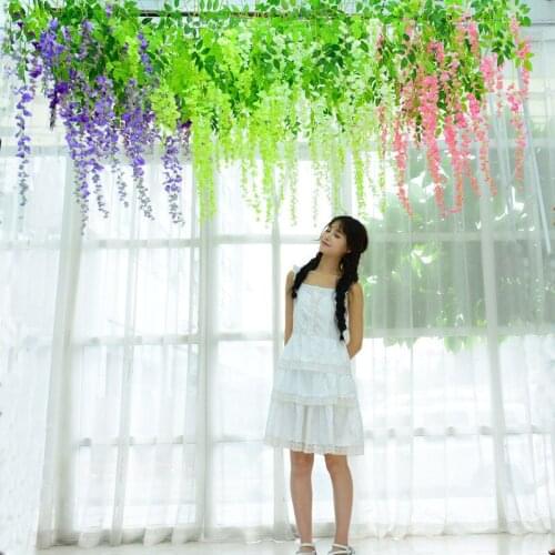1.1m Long Artificial Silk Flowers Wisteria Vine Rattan Fake Flower Table Centerpieces Wedding Decorations Garden Home Flower Wal