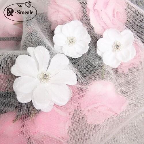 10 Pcs New Headdress Handmade Flowers, Bridal Headdress Flower, White Plus Diamond Pearl Flowers RS775