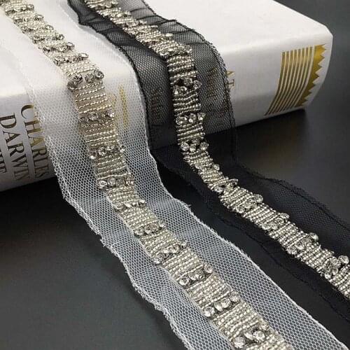 10Yds Pearl Beaded Lace Trim Mesh White Ribbon Fabric Clothes Decoration Wedding Dress Collar Sleeve Lace Applique DIY Crafts