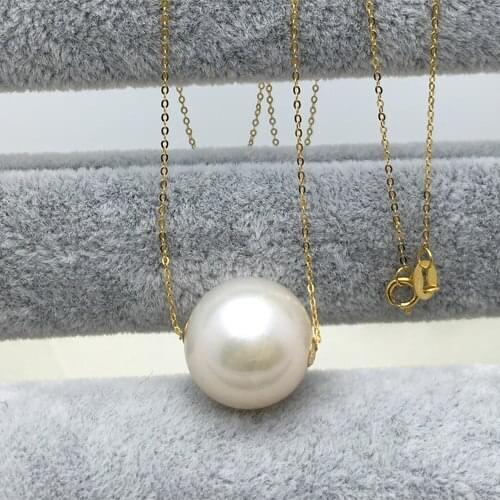 12MM Edison big natural pearl pendant single road pass necklace, 18K gold clavicle chain