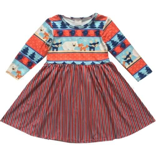 2020 Children New Style Christmas Dress Baby Kids elk Patchwork Stripe Pattern Girls Dress Christmas Long Sleeve Party Dress