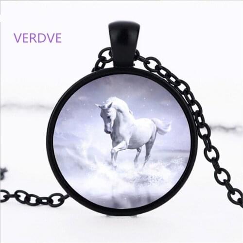 3 Color Unicorn Photo Necklace Horse Jewelry Glass Cabochon Pendant Chain Neckless Women Fashion Handmade Jewelry