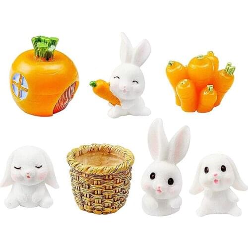 7 Pcs Miniature Garden Ornaments Easter Bunny Decoration Spring Decoration for Home Garden Yard Office Decoration