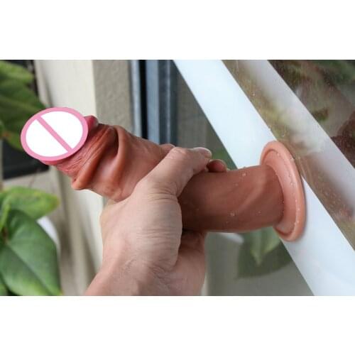 7in Realistic Dildos Sliding Foreskin Females Masturbation Tools Huge Suction Cup Penis Fake Lesbian Adult Sex Toys For Women