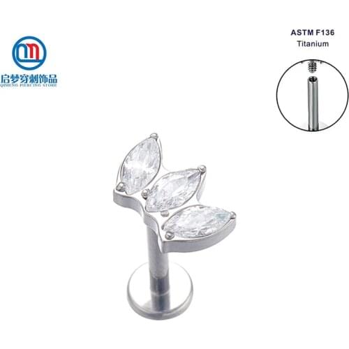 Titanium Internally Threaded Marquise Fan Labret Ring Body Jewelry