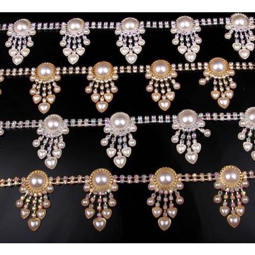 Free Shipping 5yards Rhinestone Pearl Chain Bridal Sash Rhinestone Applique, Wedding Applique,Rhinestone Trimming LSRT010