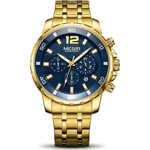 2021 Top Brand Luxury Mens Gold Watches Fashion Stainless Steel Band Sports Chronograph Quartz Watch for Men Relogio Masculino