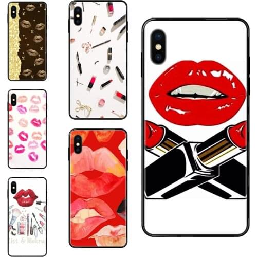 Black Soft TPU Print Cover Case Sexy Lips Makeup Cosmetics Lipstick Powder For Xiaomi Redmi Note 4 5 5A 6 7 8 8T 9 9S Pro Max