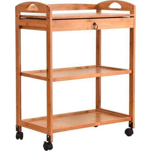 Retro Wooden Beauty Salon Cart Sturdy Barbershop Multi-function Trolley Household Shelf Movable Utility Cart with Drawer Trolley