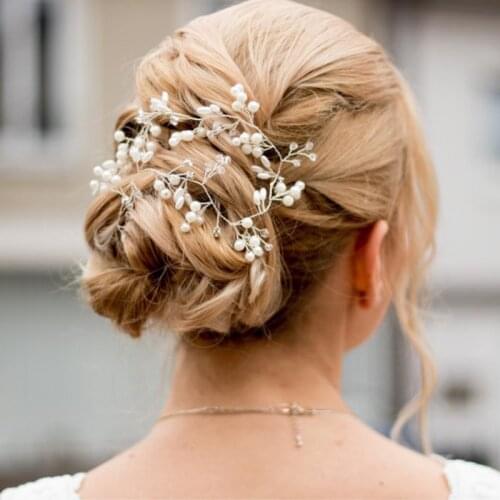 Elegant Bridal Wedding Hair Accessories Jewelry Womens Pearl Headdress Bride Handmade Floral Leaf Crystal Hair Ornaments