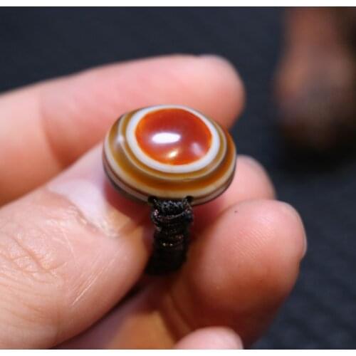 Energy Tibetan Top Grade Agate Heaven Eye dZi Bead Hand Knitted Ring Amulet DS02 LKbrother Talisman Treasure
